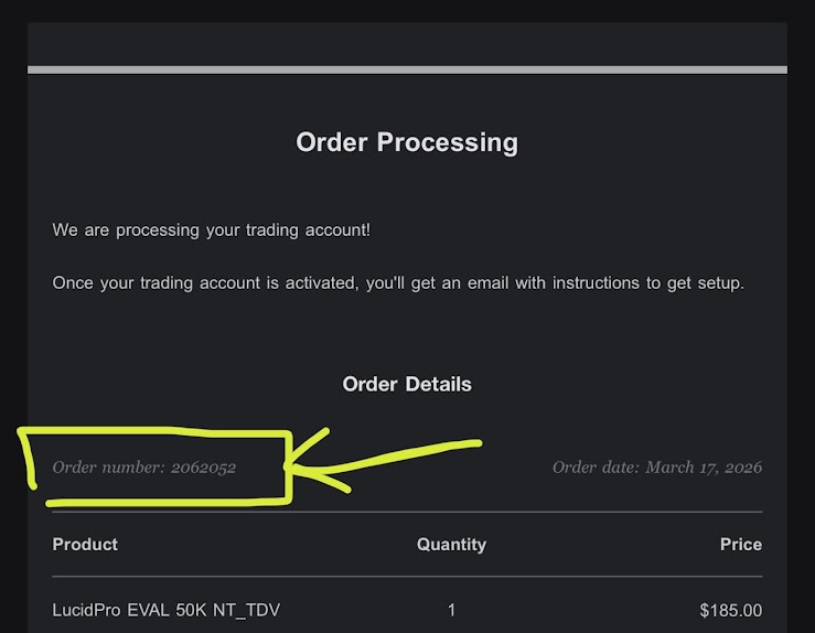 Ejemplo de orden de compra en Lucid